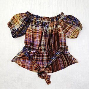 Cato Cold Shoulder Boho Blouse XL Jewel Tones Puff Sleeves Belted EUC Fairycore